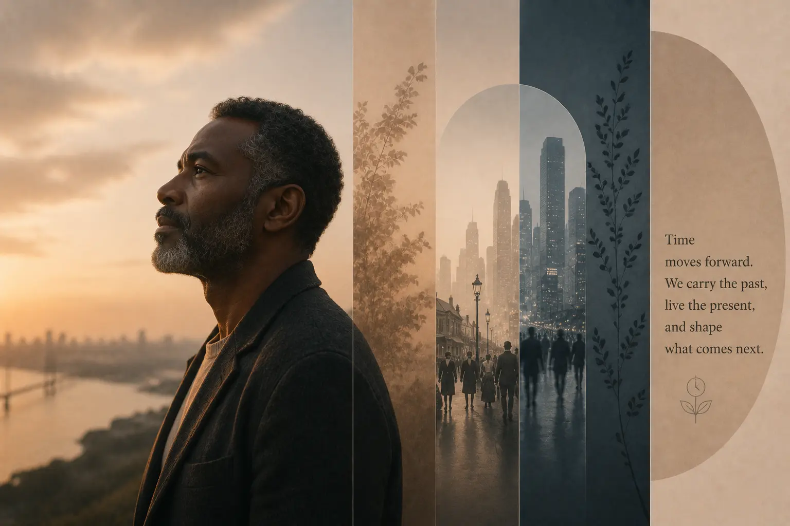 A reflective scene representing time, change, personal growth, and the journey of becoming.